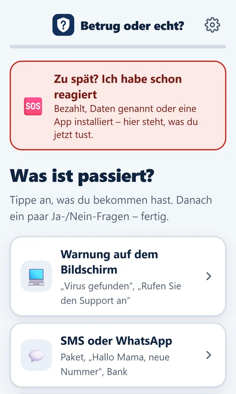 App Betrug oder echt?: Auswahl, was passiert ist, und Notfall-Knopf